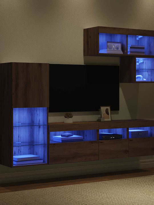 Living Room TV Unit with Lighting Artisan Oak L80xW30xH30cm