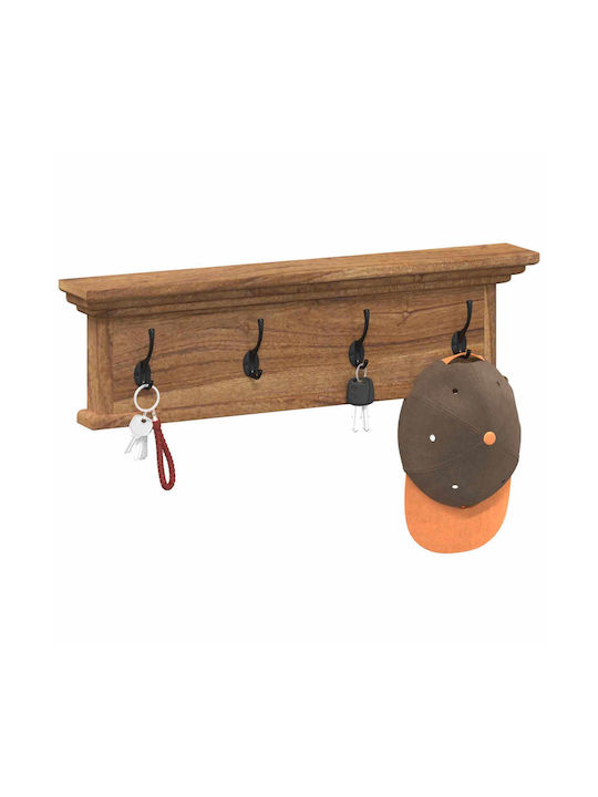 vidaXL Vintage Wooden Wall Hanger 8 Hooks Brown 70x20x10cm