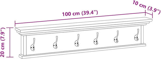 vidaXL Αντικέ Κρεμάστρα Τοίχου Ξύλινη Καφέ 100x20x10cm