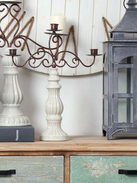 Espiel Candle Holder Ceramic 3 Seats in White Color 34x9.8x39.8cm 1pcs