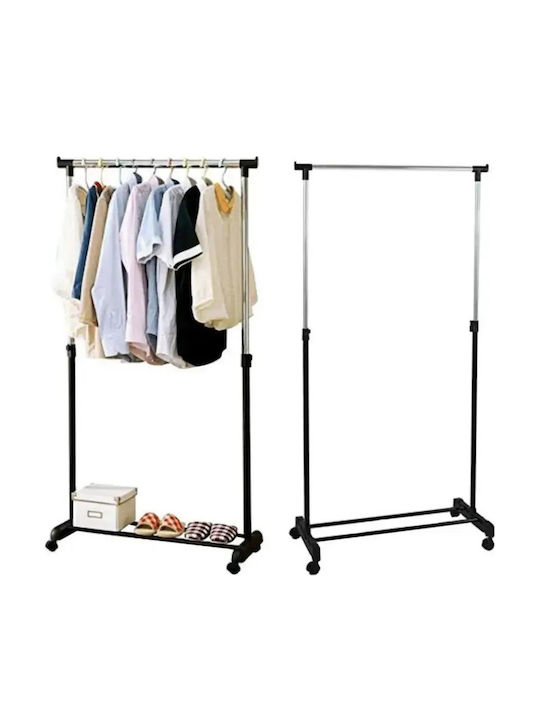 Wheeled Floor Garment Rack made of Metal Telescopic Black