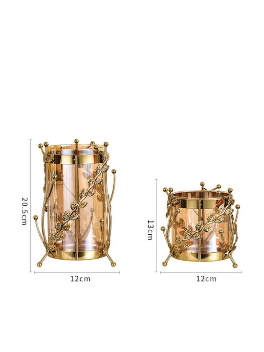 La Belle Maison Set Metal Candle Holders for Tealights in Gold Colour 12x12x20.5cm 2 Pieces D1405+D1406