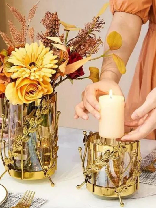 La Belle Maison Set Metal Candle Holders for Tealights in Gold Colour 12x12x20.5cm 2 Pieces D1405+D1406