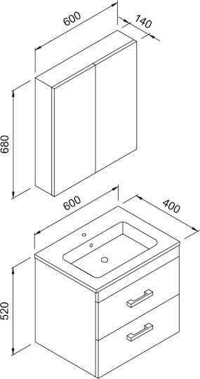Martin Банско Огледало от MDF 60x14см Бежов