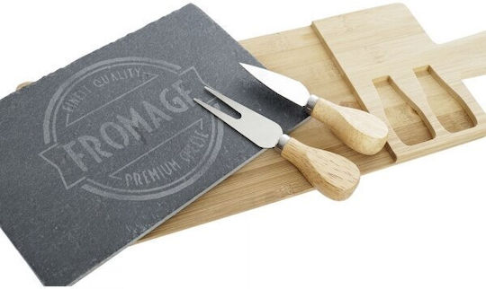DKD Home Decor Platou de Servire pentru Brânzeturi cu mâner din Piatră cu cuțit și furculiță pentru brânză 40x14x2buc S3025740 3buc