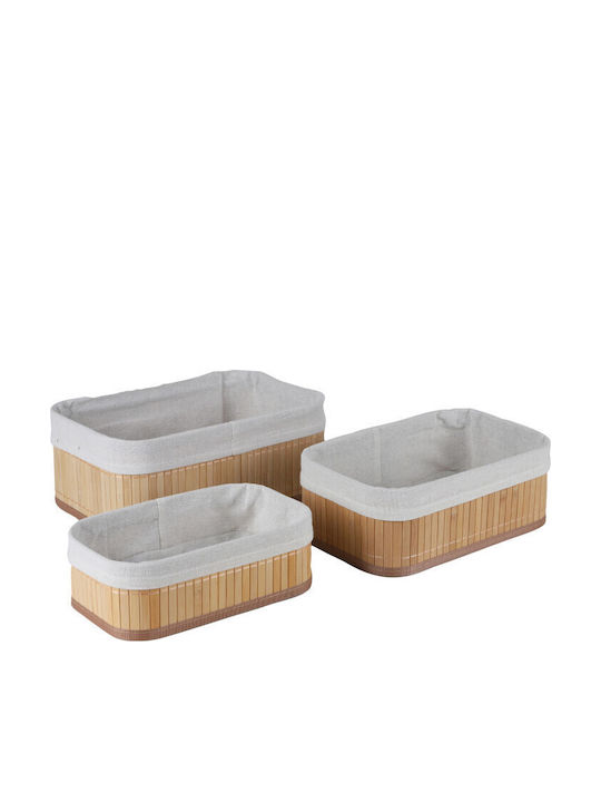 Set of 3 Bamboo Storage Baskets with Inner Fabric 3 Sizes Urban Living