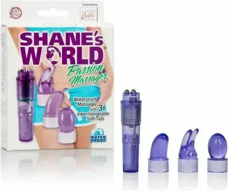 Мини Интимен Масажор California Exotics 042118 10-242 Shanes World Passion Масажор с 3 Смени Глави 10 x 2.5 см Лилав