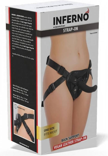 Ρυθμιζόμενη Δερμάτινη Ζώνη Strap On Επένδυση Αφρού & 3 Δαχτυλίδια Σιλικόνης Hidden Desire Inferno Back Support Strap On One Size Black