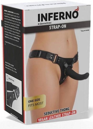 Ρυθμιζόμενη Δερμάτινη Ζώνη Strap On 3 Δαχτυλίδια Hidden Desire Inferno Seductive Thong Strap On One Size Black