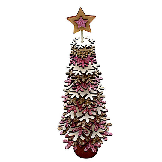 Wooden Christmas Tree Glitter Snowflakes 30cm 1pc65