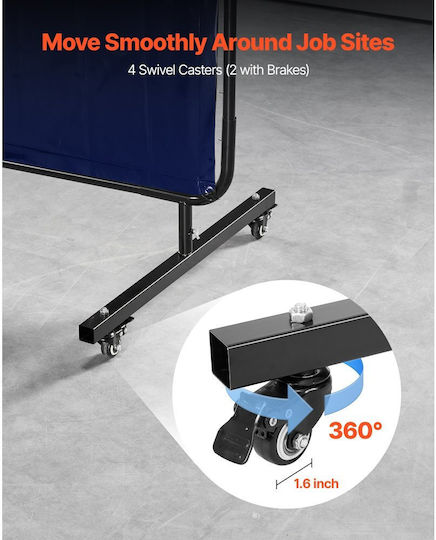 Vevor Welding Screen Welding Screen Frame Curtain 1.74 X 1.74 M Flame Resistant Vinyl Protective Screens Lockable Swivel Wheels UV Protection 6 Levels Laboratory Industrial Use Blue