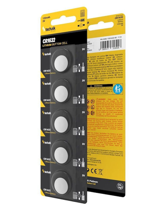 Technik Μπαταρίες Λιθίου Ρολογιών CR1632 3V 5τμχ