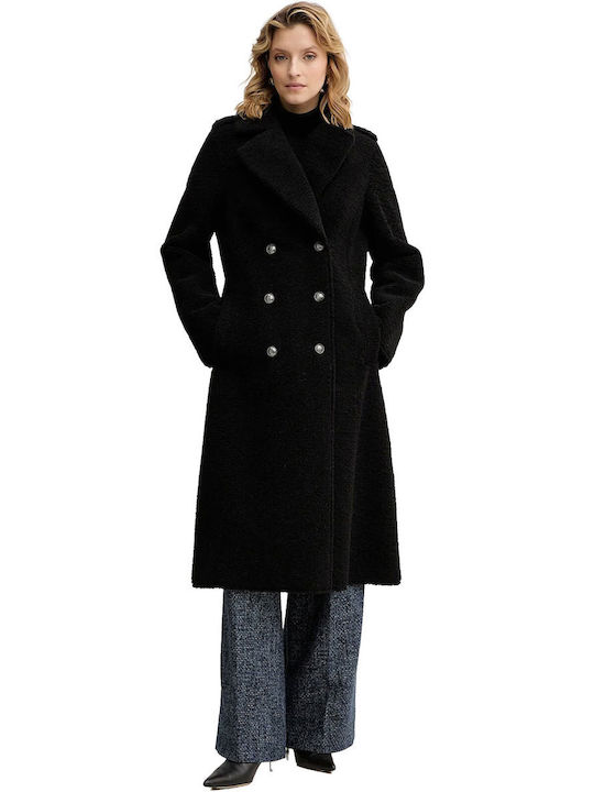 Women's Black Coat with Fur Details