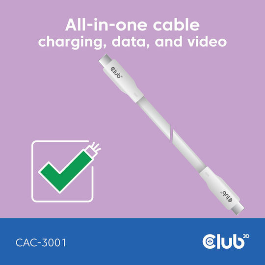 Club3D USB 2.0 Cable USB-C male - USB-C 240W PD Λευκό 2m CAC-3001