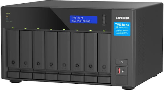QNap NAS Turm mit 8 Steckplätzen für HDD/M.2/SSD und 2 Ethernet-Anschlüsse (TVS-h874X-i9-64G)