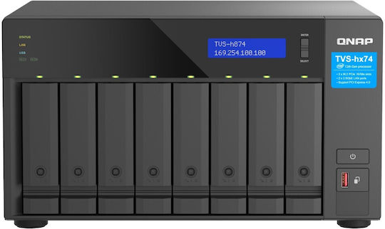 QNap NAS Turm mit 8 Steckplätzen für HDD/M.2/SSD und 2 Ethernet-Anschlüsse (TVS-h874X-i9-64G)