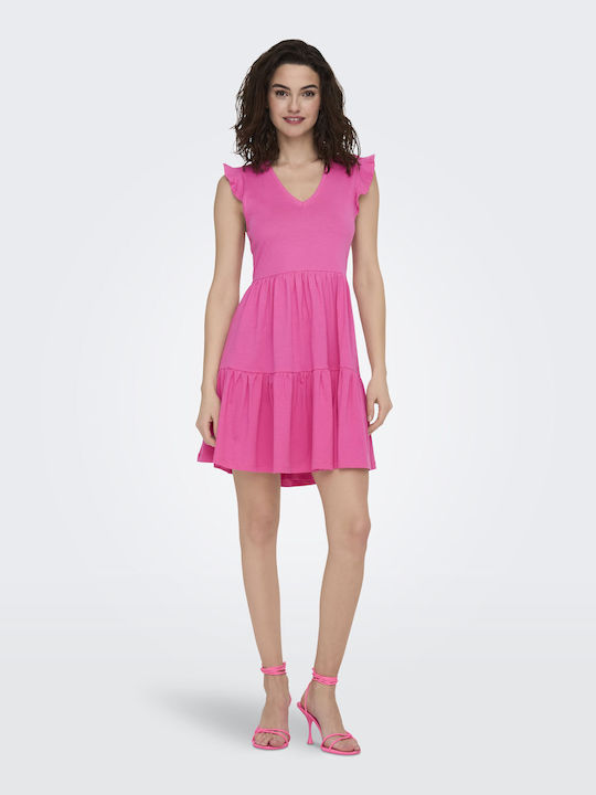 May Summer Mini Dress with Ruffle Shocking Pink