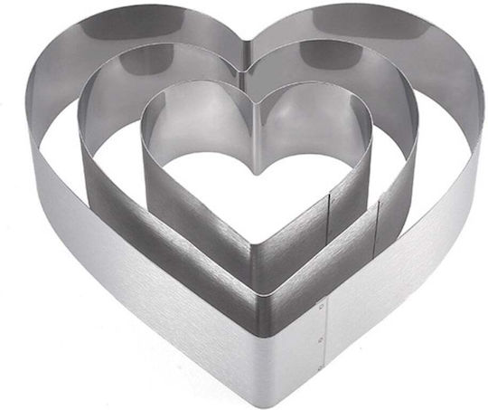 Set 3 Pufo Heart Cake Metal Molds In Heart Shape Cake Layers Pastries Steel Silver Romantic Durable