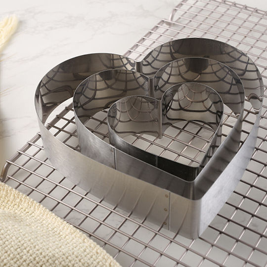 Set 3 Pufo Heart Cake Metal Molds In Heart Shape Cake Layers Pastries Steel Silver Romantic Durable