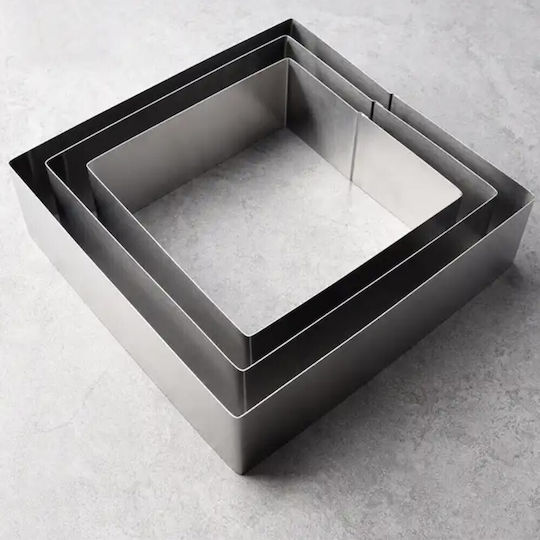 Pufo 3 Stück Quadratische Metallische Kuchenringe Kuchenboden Gebäck Silber Langlebig Einfach Zu Verwenden