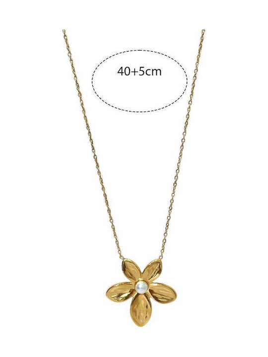 Awear Halskette mit Design Blume aus Stahl mit Perlen