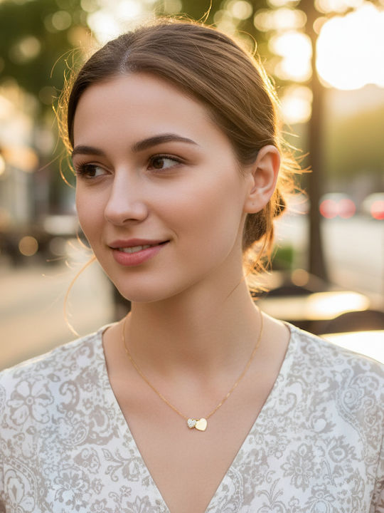 Awear Necklace Double with design Heart from Gold Plated Steel