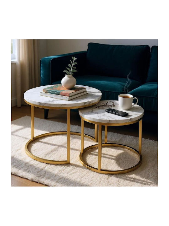 Rund Satztisch-Set Gary Holz Beige Marble effect 2Stück B65xT65xH44cm