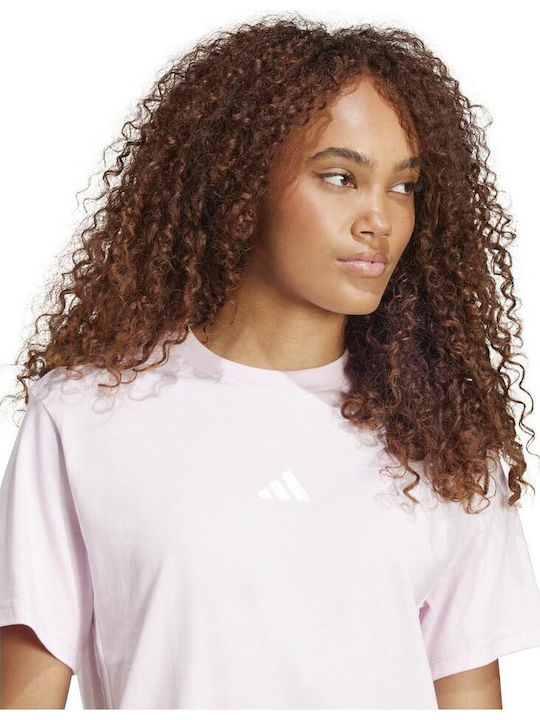 Essentials 3-Stripes Single Γυναικείο Αθλητικό T-shirt Ριγέ Light Pink