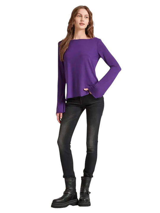 Damen Sport Bluse Langärmelig Lila