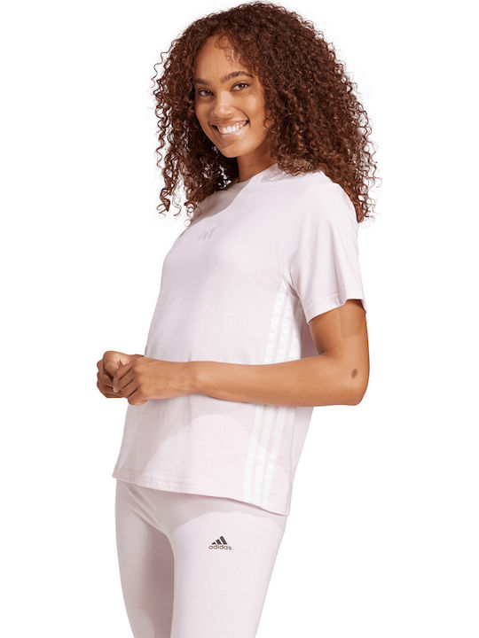 Essentials 3-Stripes Single Γυναικείο Αθλητικό T-shirt Ριγέ Light Pink