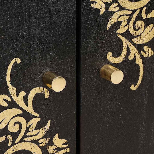 Wooden Chest of Drawers Black Velvet-Black Metal 60x33x75cm
