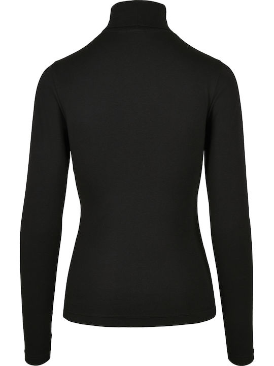 Damen Bluse Baumwolle Langärmelig Rollkragenpullover Schwarz