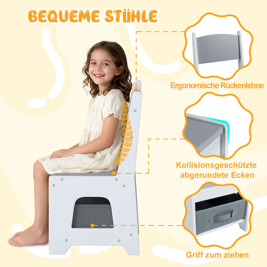 Set Masă cu Scaune pentru Copii pentru Desen Gri Costway