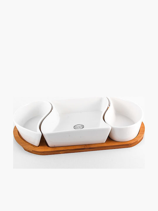Cryspo Trio Porcelain Dessert Divided Serving Tray with 3 Slots White 34x18cm