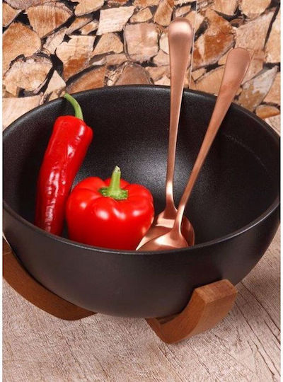 Cryspo Trio Acacia Platou pentru aperitive 3 Locuri cu Suport din Porțelan Neagră L10.5xl39.5cm 1buc