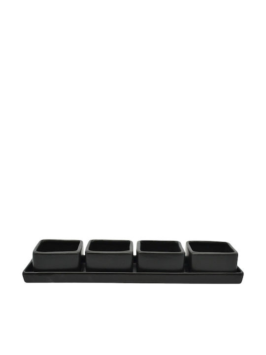 Ankor Ceramică Platou pentru aperitive 4 sloturi Neagră L32xl8.2xH4.8cm 1buc