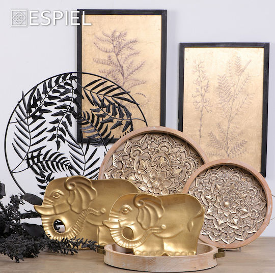 Espiel Ceramic Decorative Platters Set Elephant Gold 36x24x4cm 6pcs