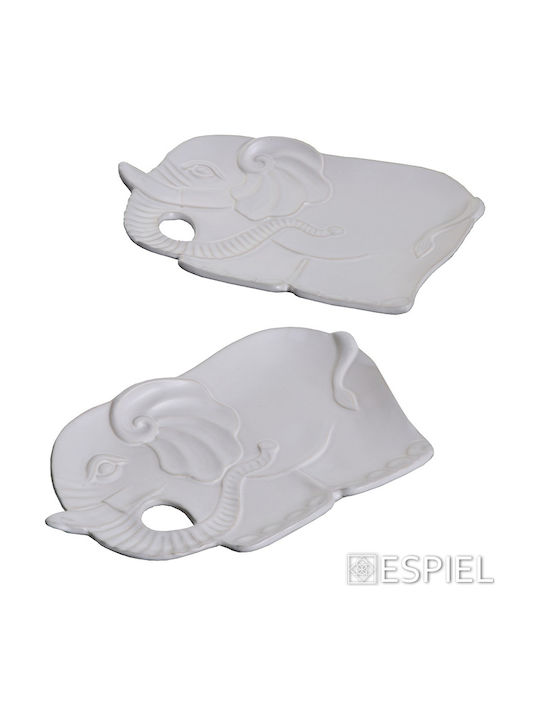 Espiel Round Ceramic Decorative Platters Set Elephant White 36x24x4cm 6pcs