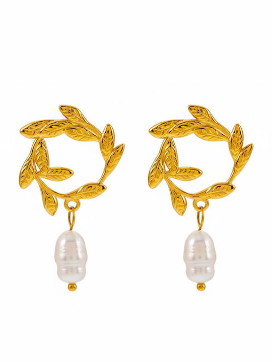 Awear Dangle Earrings Made of Steel Gold Plated with Pearls