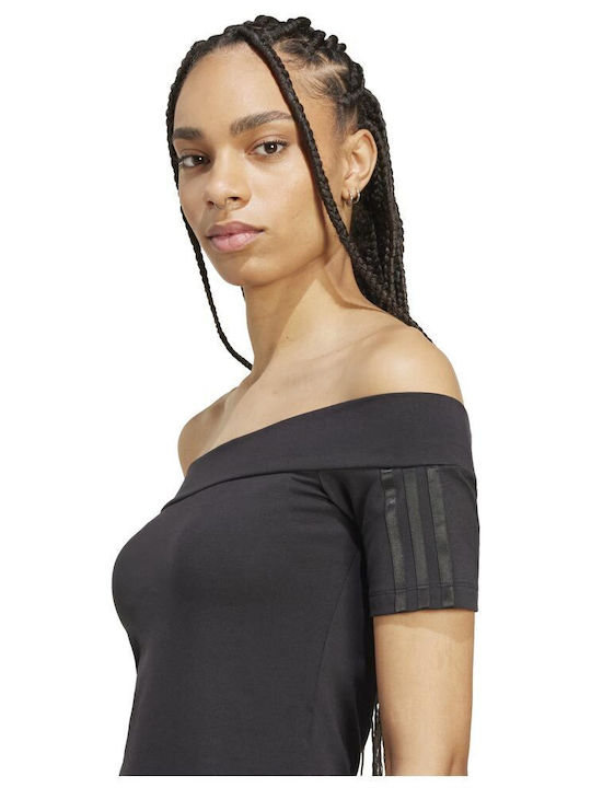 Women's Summer Crop Top Off-Shoulder Cotton Short Sleeve Black