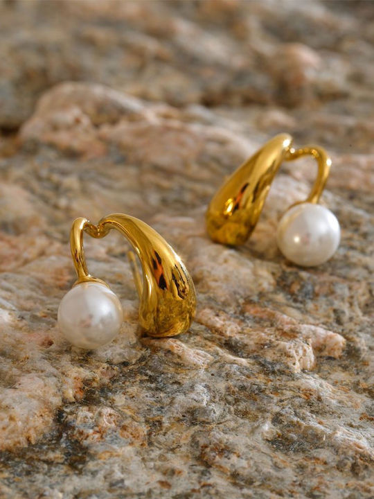 Awear Stud Earrings Made of Steel Gold Plated with Pearls