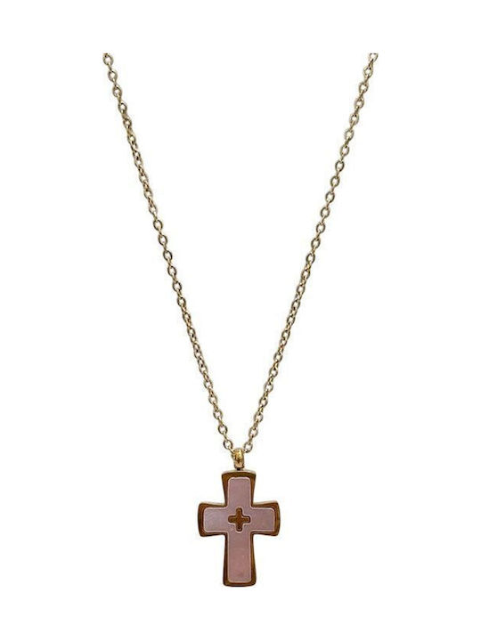 Awear Cross from Steel with Chain Silver Pink