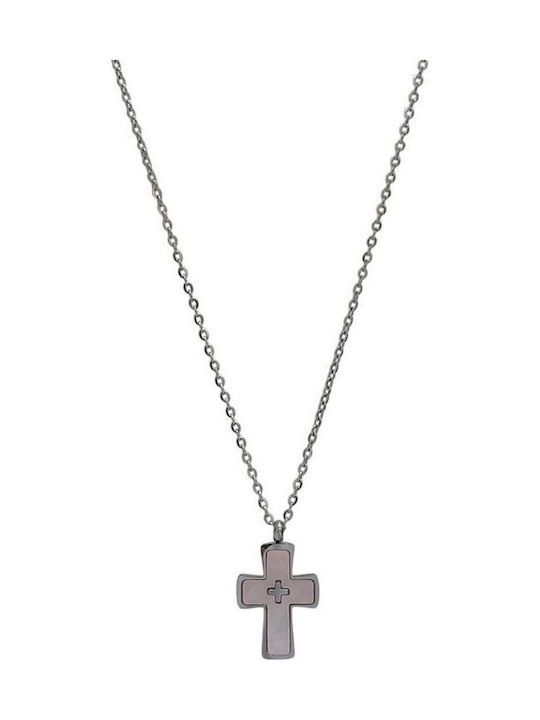 Awear Cross from Steel with Chain Silver Pink