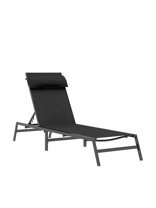 Deckchair Metallic with Cushion Black with Table 197x54x26cm.