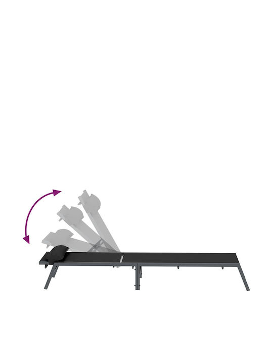 Deckchair Metallic with Cushion Black with Table 197x54x26cm.