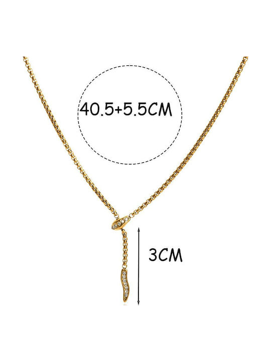 Awear Necklace with design Snake from Gold Plated Steel with Zircon