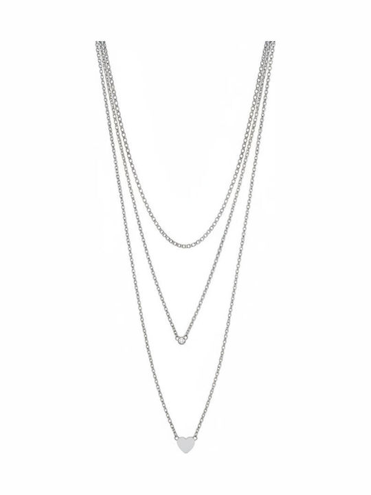 Awear Halskette Dreifach mit Design Herz aus Vergoldet Stahl mit Zirkon