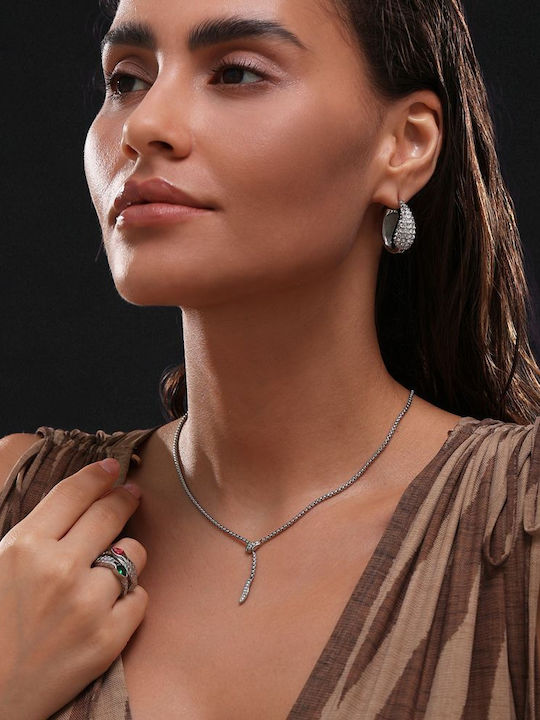Awear Necklace with design Snake from Steel with Zircon