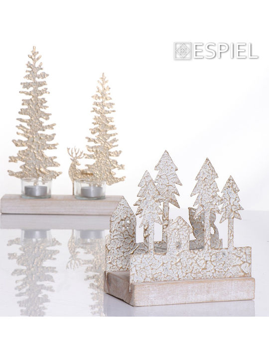 Espiel Christmas trees Christmas Wood Gold Candlestick 15.5x14cm