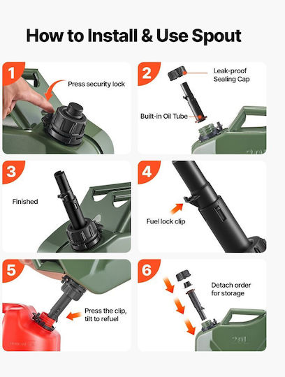 Metal Fuel Can Vevor 20 Liters Fuel Can Jerry Spout Comfortable Handle Maximum Flow 6 Liters Per Minute Leakproof Corrosion Resistant Metal Gas Tank More Cars Motorcycles ATV UTV Green Set